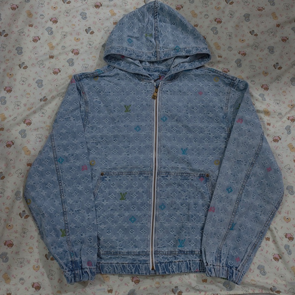 Louis Vuitton Logo Blue Hooded Denim Jacket